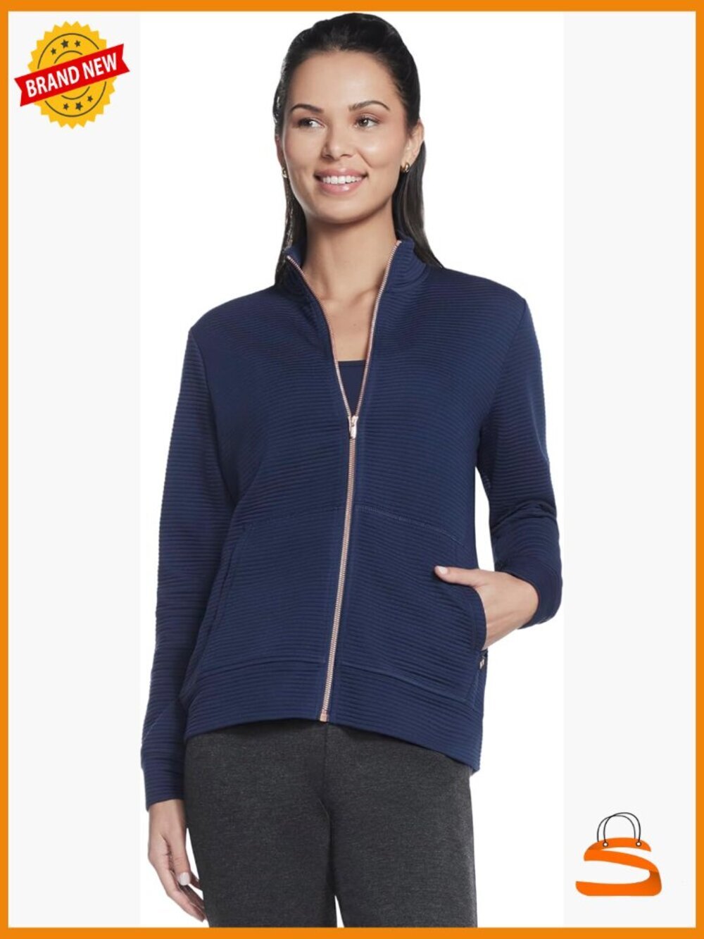 Full Zip Mock Neck Jacket Eco Recycled Polyester Cozy Fit Kangaroo Pockets